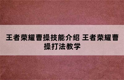 王者荣耀曹操技能介绍 王者荣耀曹操打法教学